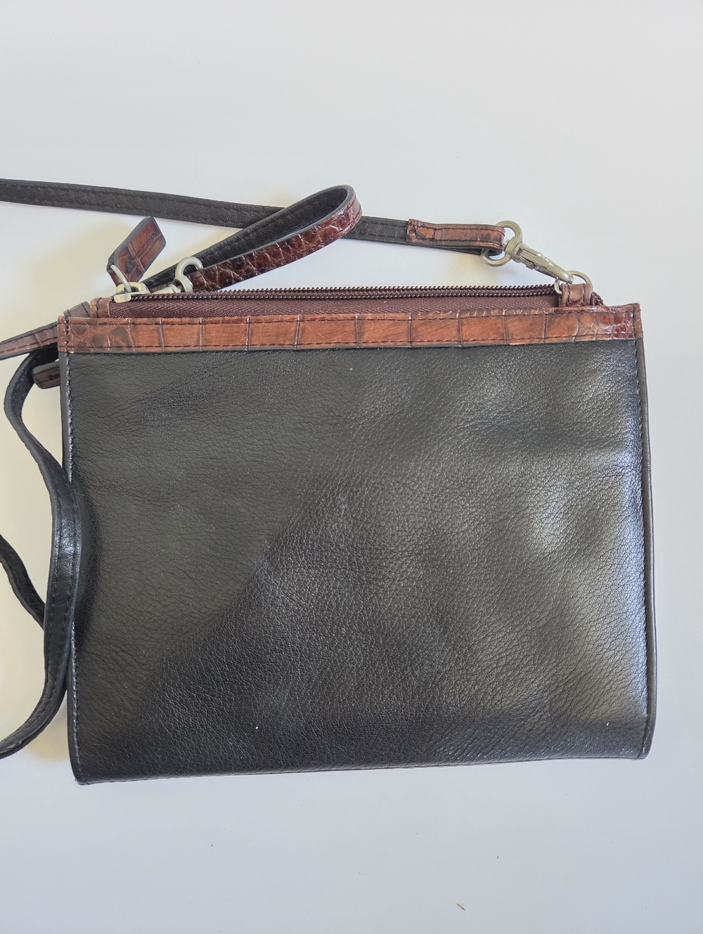 VTG Jack Georges black leather brown croc embossed crossbody purse wallet - Picture 9 of 10